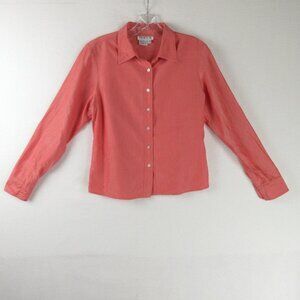 Tracy M Coral Button-Front Long Sleeve Blouse